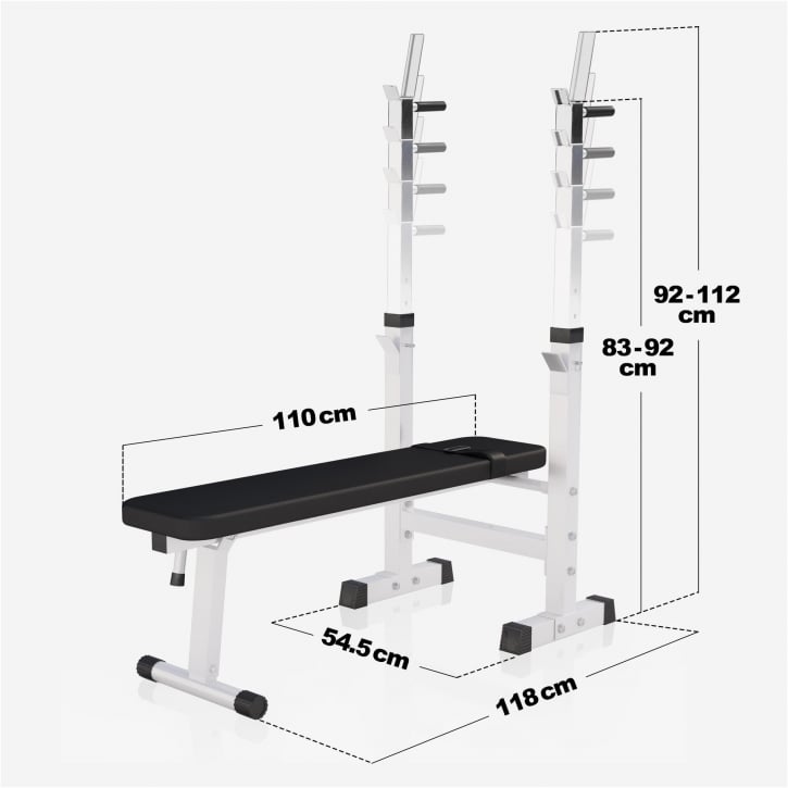 Bänkpress WHITE Skivstång, curlstång, hantelset, golv - 100kg