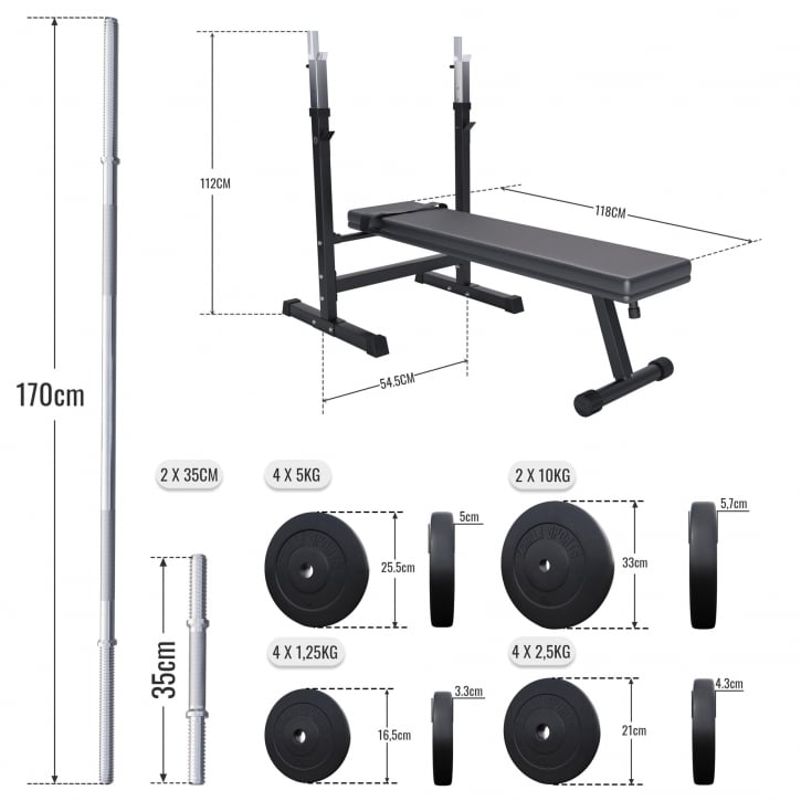 Bänkpress BLACK Skivstång och hantelset - 70kg