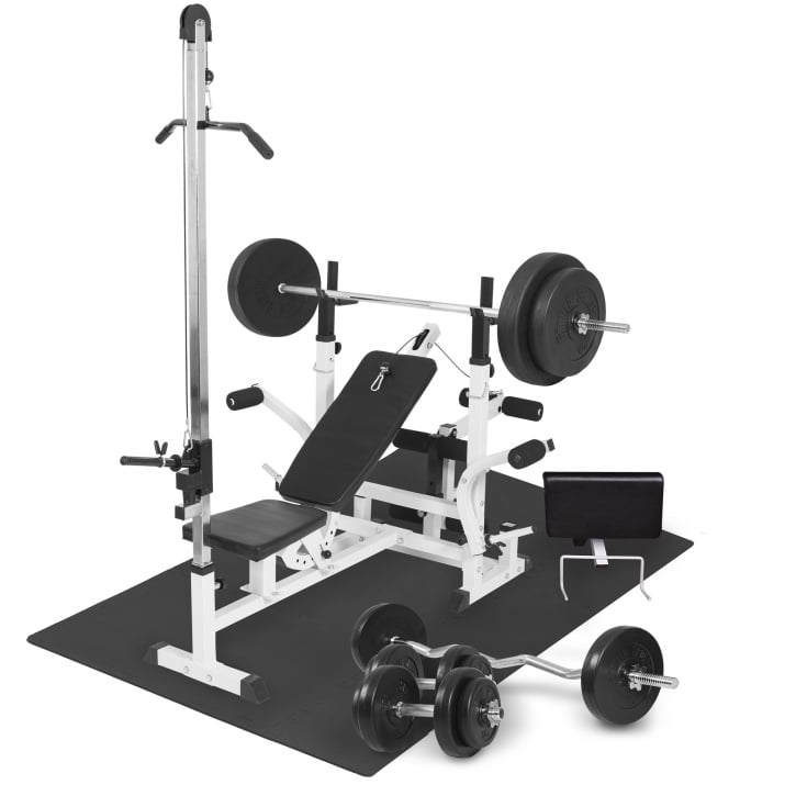 Multigym BASIC White 100kg - Viktpaket, lats, gymgolv