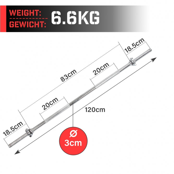 Skivstång PHYSIONICS 120cm - 30mm